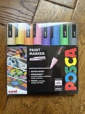 Image of Uni Posca PC-5M Paint Marker 8 Pastel Colours, Bullet Tip 1.8-2.5mm Medium (New)