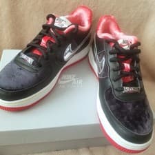 Image of NIKE AIR FORCE 1 LOW Black Red Silver Size 6 Y GS PRM Sneakers Trainer