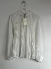 Image of TED BAKER BLOUSE Long Sleeve Pleated Ivory Cream 10 12 14 NEW BNWT long sleeve