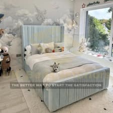 Image of Plush Velvet Panel Wingback Bed Frame Ottoman Storage& Orthopaedic Mattress 4ft6