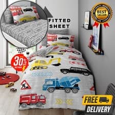 Image of Printed Transport Duvet Cover Set with Pillow Case Soft Car OR Fitted Sheet Set