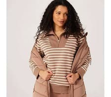 Image of Ruth Langsford Sweat Top Size M Brown Striped Half Zip Long Sleeve Fleece Lined