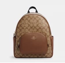 Image of Coach Court Backpack In Signature Canvas Brown Women's