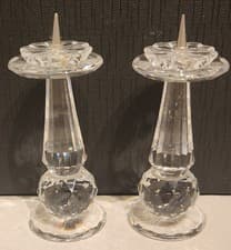 Image of SWAROVSKI SILVER CRYSTAL PAIR OF CANDLE HOLDERS 010071 PIN STYLE EUROPE 9.5 cm