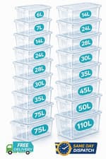 Image of Plastic Storage Boxes With Lids Clear Stackable Boxes Home Office Kitchen Bins