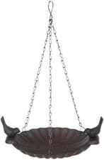 Image of Hanging Cast-Iron Bird Bath & Feeder – Rustic Brown Outdoor Garden Decor