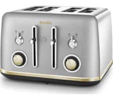 Image of Breville VTT929 Mostra 4 Slice Toaster Silver & Gold Extra Wide Slot High Lift