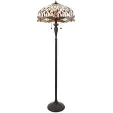 Image of 1.5m Tiffany Twin Floor Lamp Dark Bronze & Dragonfly Stained Glass Shade i00012