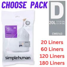Image of Simplehuman Bin Liners D Code D size D simple human bin bags Code D - Pack of 60