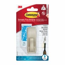 Image of Command Metal Satin Bathroom Hook, Holds Up To 1.3kg (3lb) Damage Free Hanging