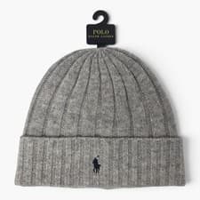 Image of Polo Ralph Lauren Wool Blend Knit Cuffed Beanie Hat, Gray/Navy Pony Logo NEW