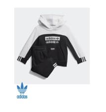 Image of Childrens Adidas Originals Trefoil Logo Hoody Tracksuit Set Black/White 2 piece