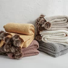 Image of Fluffy Pom Pom Throw Blanket Knitted Sofa Bed Blankets Warm Home 130 X 160cm