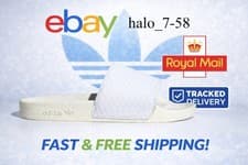 Image of Adidas Originals Adilette Slides Cloud White Unisex Leather Slip On UK HQ9928 🔥