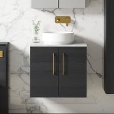 Image of Nuie Arno Wall Hung 2-Door Vanity Unit & Grey Worktop 600mm - Charcoal Woodgrain