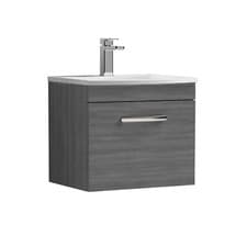 Image of Nuie Athena 500mm Wall Hung 1-Drawer Basin Vanity Unit Anthracite Woodgrain