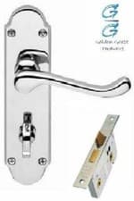 Image of Epsom Style Bathroom Door Handle 170mm X 40mm Polished Chrome with Bathroom Mort