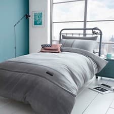 Image of Catherine Lansfield Denim Print Duvet Cover Bedding Set Grey