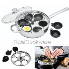 Image of KitchenCraft 28cm Stainless Steel Egg Poacher Pan – 6 Hole Durable & Easy Clean