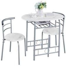Image of 3 Piece Dining Table Set with Steel Legs Compact Dining Table and 2 Chairs Set