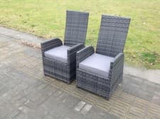 Image of Fimous 2 pc Recline Outdoor PE Rattan Dining Chair With Seat Cushion Grey Mix