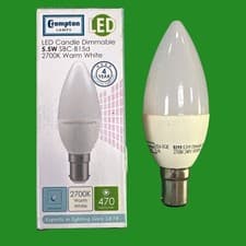 Image of 2x 5.5W (=40W) Crompton Dimmable LED Candle Light Bulb SBC B15 2700K B15d Lamp