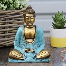 Image of Blue Teal & Gold Effect Thai Buddha - Statue Ornament Figurine 15cm