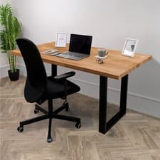 Image of Solid Oak Office Desk 1200 x 600mm | Industrial Writing Table Home Workstation