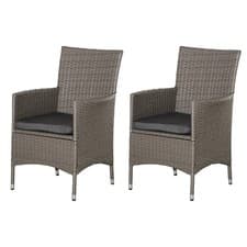 Image of Set of 2 Rattan Garden Chairs Outdoor Patio Dining Armchairs with Cushions Grey