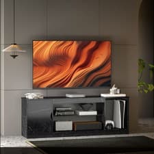 Image of Marble Effect TV Stand Cabinet TV Unit with Glass Shelf for 55 Inch TVs