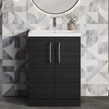 Image of Nuie Arno Compact Charcoal Woodgrain FS Vanity Unit & Polymarble Basin 600mm