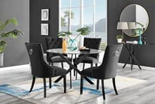 Image of NOVARA 100cm Round Glass and Black Leg Dining Table & 4 Belgravia Chairs