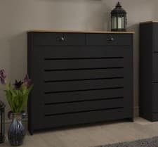 Image of Black Radiator Cover - Medium with Two Drawers 1115mm MDF Rectangular