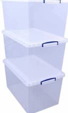 Image of Really Useful Box Nestable Plastic Storage 83 Litre Clear (Pack of 3)