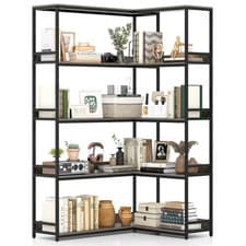 Image of 5-Tier Corner Bookshelf with Metal Frame for Living Room