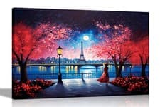 Image of Alone at Night in Paris Eiffel Tower Canvas Prints City Wall Art Pictures Decor