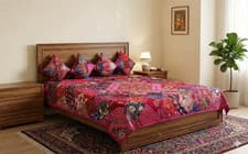 Image of 5 PC MASTERPIECE VINTAGE BEAD SARI SEQUIN BEDSPREAD COVERLET QUILT THROW BLANKET
