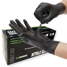 Image of DISPOSABLE NITRILE GLOVES BLACK POWDER FREE  Medical Food Mechanics  S/M/L/XL