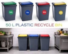 Image of 50L Plastic Recycling Bin Kitchen Waste Rubbish Trash Indoor Home Office Dustbin
