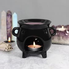 Image of Black Cauldron Witch Brew Star Cut Out Oil Buner Wax Burner Tealight Holder
