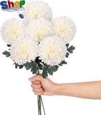 Image of 6 Pcs 4'' Large Artificial Fake Chrysanthemum Flowers with 22'' Long Stem, White