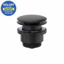 Image of Basin Waste Sink Push Button Pop Up Bathroom Slotted & Unslotted Plug Black