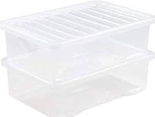 Image of Set of 2 Wham 32 Litres Large Storage Box With Lids Home Underbed Clear Plastic