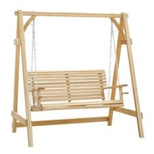 Image of Outsunny 2 Seater Wooden Garden Swing Seat Hammock Bench Lounger, Natural