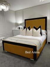 Image of Plush Velvet Border Bed Frame With Storage or Slats Double Bed, King, Super King