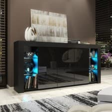 Image of 164cm Cabinet Cupboard I Sideboard TV Unit I High Gloss Black Doors I Free LED