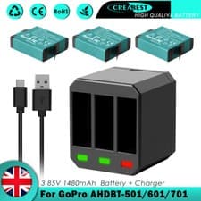Image of 3× AHDBT-501 601 701 Battery + Charger For GoPro HERO 8 7 6 5 Black AABAT-001