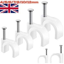 Image of White Round Cable Clips Heavy Duty Fixing Nails white Round Wire Clips 4mm ~12mm