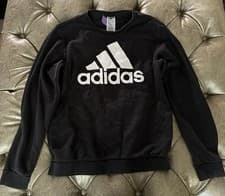 Image of Adidas Sweatshirt Mens Medium Black White Big Logo Spellout Pullover Sweater