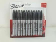 Image of Sharpie Permanent Markers Fine Tip, Black - 12 Pack - Paper Metal Plastic Wood
